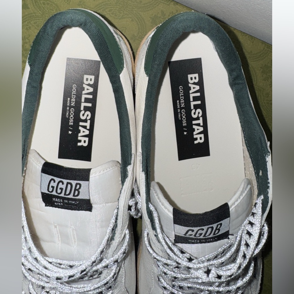 Men's Ball Star in white nappa leather with green leather star - Picture 6 of 7